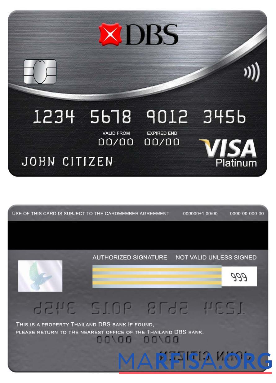 Blank Thailand DBS bank platinum visa card template